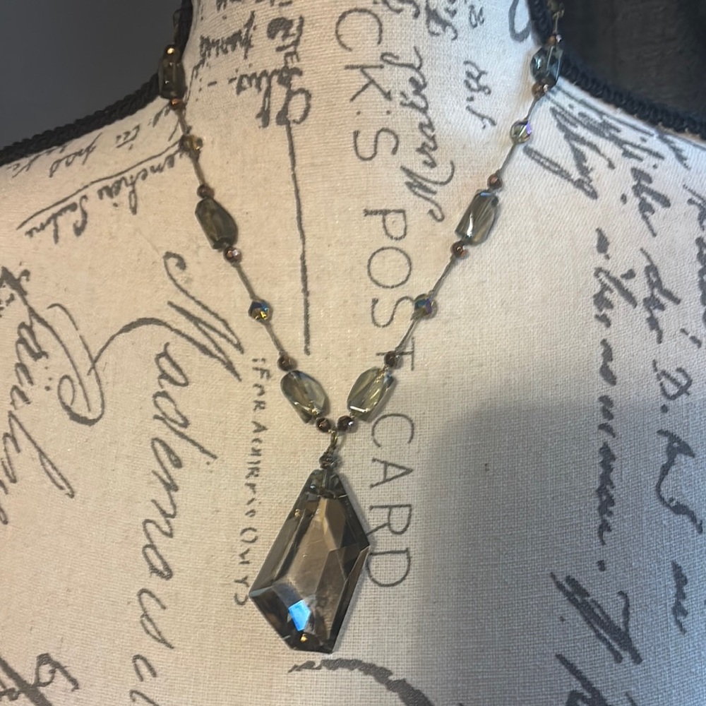 Gold and Silver Vintage-Inspired Necklace with Crystal Pendant